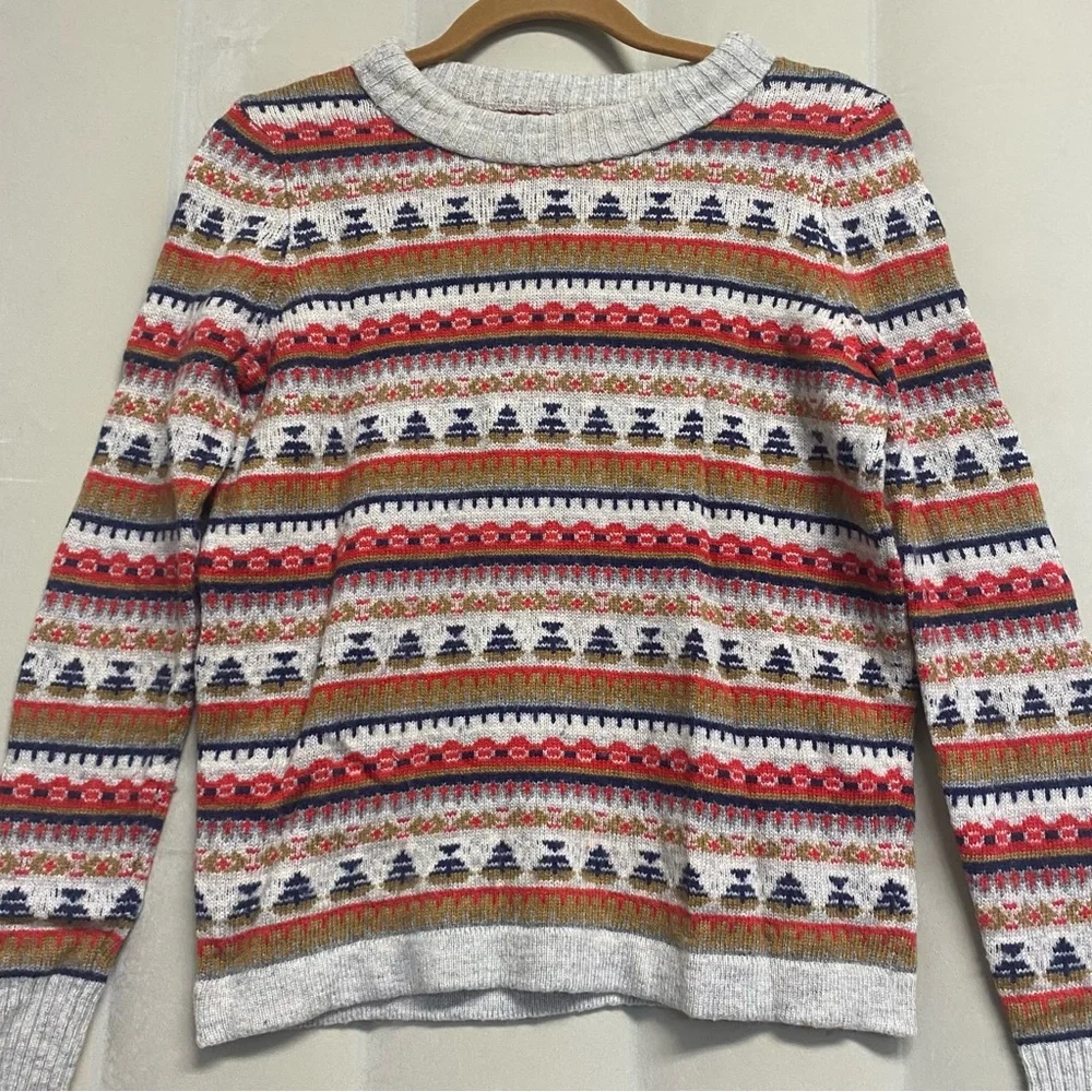 J. Crew Women’s Sweater Fair Isle Nordic Wool Blend Crew Neck Cabincore Cozy